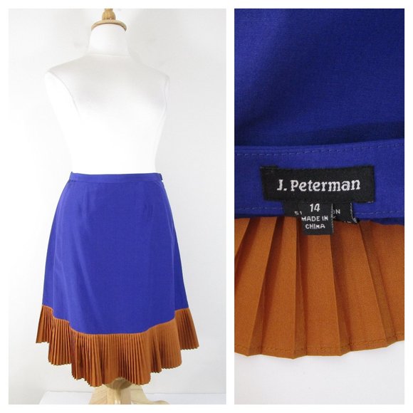 NEW J. Peterman Plus Size Blue Gold Yellow Silk A Line Skirt 14 - Picture 1 of 10
